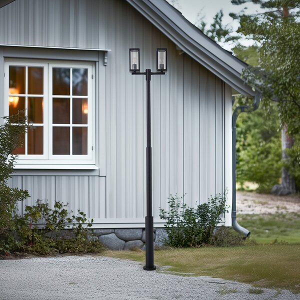 Lucande Lampă exterioară Siveta, 240cm, 2 becuri, negru, E27, IP65, reglabil, Negru, Aluminiu, Modern
