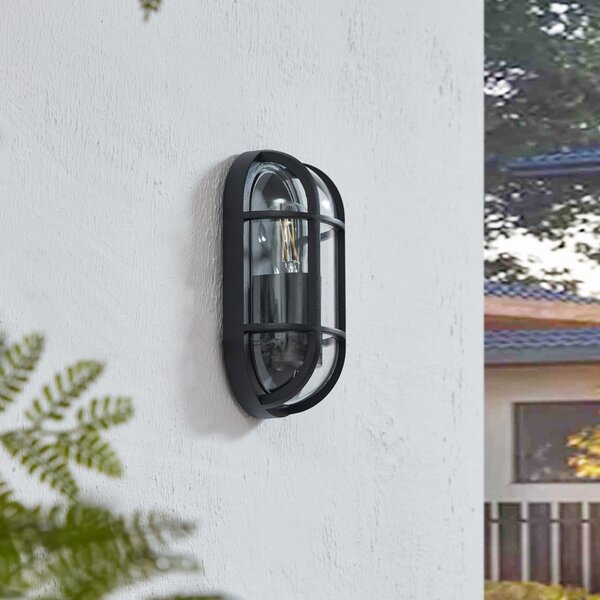 Lucande Aplică de exterior Serine, 27,1 cm, negru, aluminiu, reglabil, Negru, Aluminiu, Perete rotund