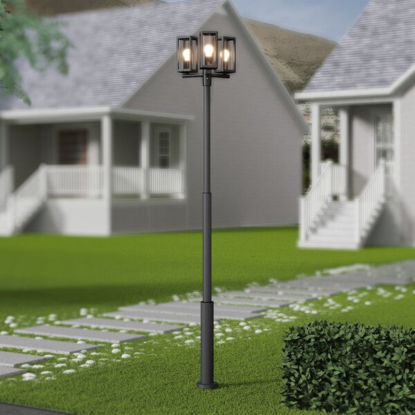 Lucande Lampa de exterior Siveta, 240cm, 3 becuri, negru, E27, IP65, reglabil, Negru, Aluminiu