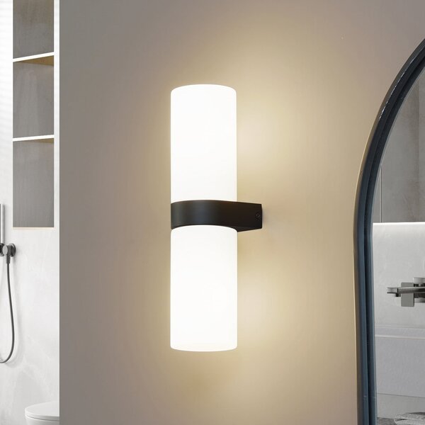 Lucande Aplică de perete Basolo, negru, înălțime 31,5 cm, sticlă, reglabil, Alb, Baie, Modern