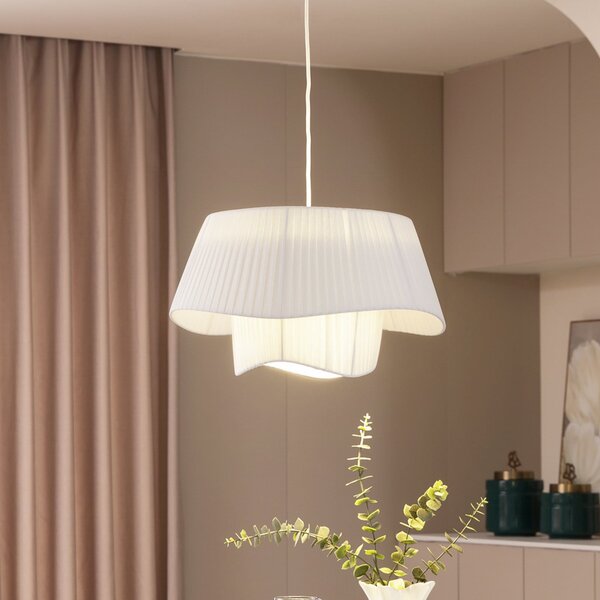 Lindby Lampă suspendată Eryndor, alb, textil, Ø 47 cm, E27, reglabil, Alb, Camera de zi / sufragerie, Țesătură / Textil, Modern
