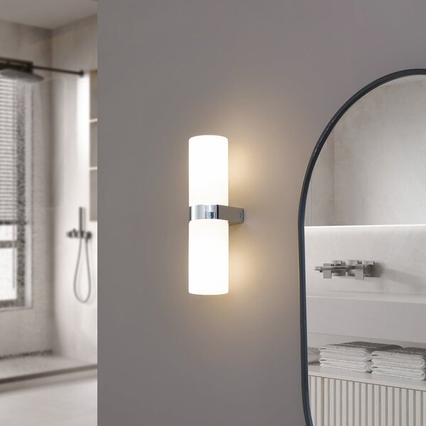 Lucande Aplică de perete Basolo, crom, înălțime 31,5 cm, sticlă, IP44, reglabil, Baie, Modern