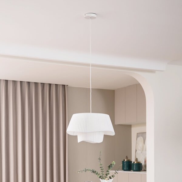 Lindby Lampă suspendată Eryndor, alb, textil, Ø 47 cm, E27, reglabil, Alb, Camera de zi / sufragerie, Țesătură / Textil, Modern
