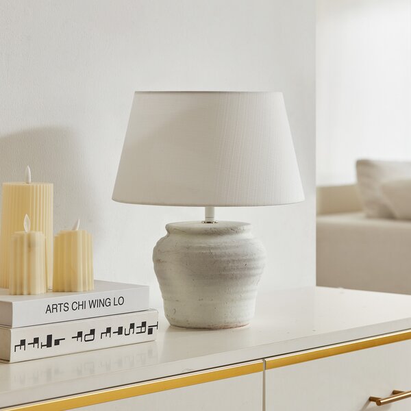 Lindby Lampă de masă Aelith, Ø 30 cm, alb, ceramică, E27, Alb, Camera de zi / sufragerie, Ceramică, Casă de țară / Rustic