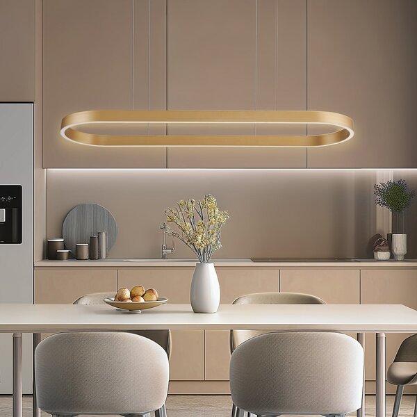 Lucande Smart LED lampă suspendată Melinay, aur, CCT, Tuya, reglabil, Auriu / Alamă, Camera de zi / sufragerie, Aluminiu, Modern