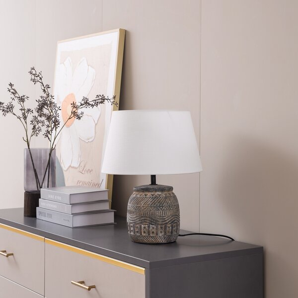 Lindby Lampă de masă Aelith, Ø 30 cm, gri, ceramică, E27, Gri, Camera de zi / sufragerie, Țesătură / Textil, Casă de țară / Rustic