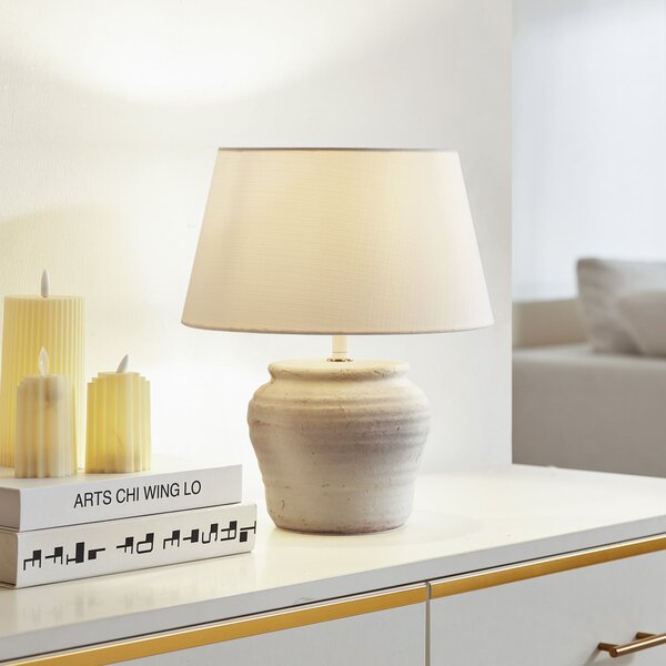 Lindby Lampă de masă Aelith, Ø 30 cm, alb, ceramică, E27, Alb, Camera de zi / sufragerie, Ceramică, Casă de țară / Rustic