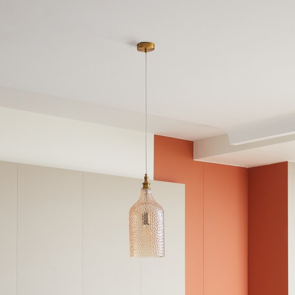 Lindby Suspensie Drakar, 1 lumină, chihlimbar, sticlă, Ø 19,5 cm, reglabil, Bej, Camera de zi / sufragerie, Sticlă, Vintage