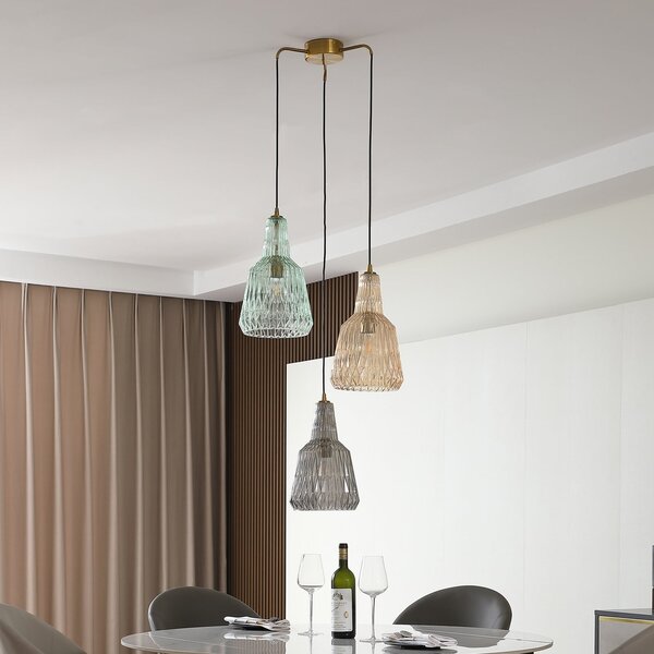 Lindby Lampă suspendată Belarion, multicoloră, 3 lumini, Ø 55 cm, reglabil, Multicolor, Camera de zi / sufragerie, Sticlă, Vintage