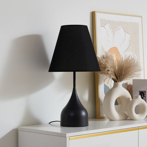 Lucande Lampă de masă Luoti, negru, textil, 57 cm înălțime, Negru, Camera de zi / sufragerie, Țesătură / Textil, Modern