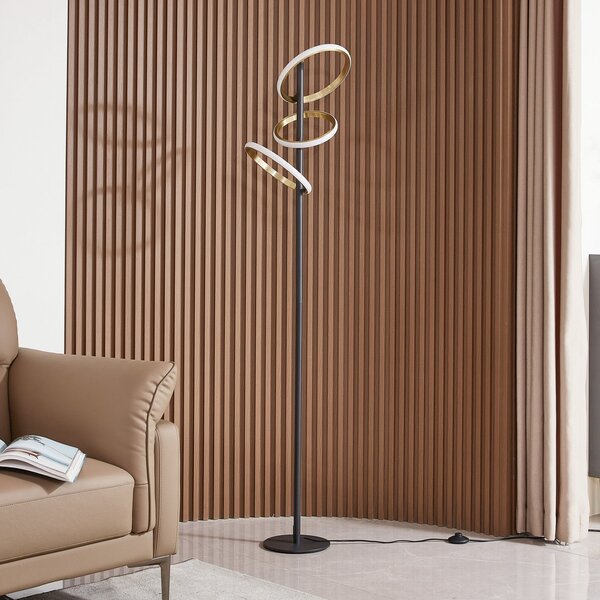 Lucande Lampă de podea cu LED Madu, negru, metal, 160 cm, reglabilă, reglabil, Negru, Camera de zi / sufragerie, Plastic, Modern