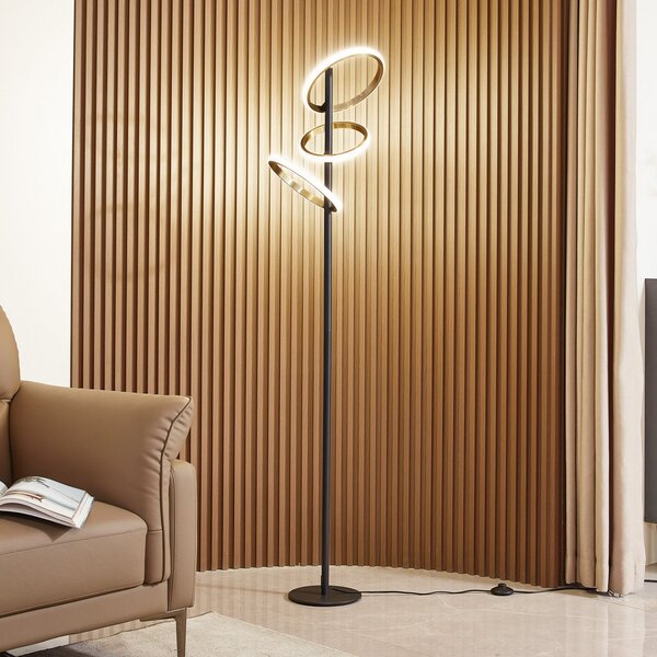 Lucande Lampă de podea cu LED Madu, negru, metal, 160 cm, reglabilă, reglabil, Negru, Camera de zi / sufragerie, Plastic, Modern