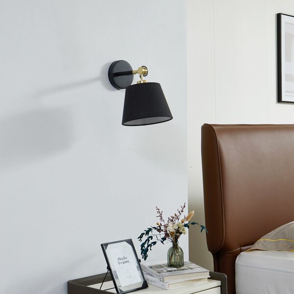 Lucande Lampă de perete Marvaine, negru/auriu, reglabilă, Negru, Camera de zi / sufragerie, Metal