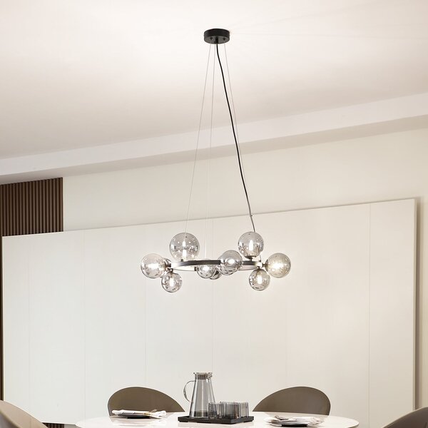 Lucande Lampă suspendată Naelen, negru/gri, 64,3 cm, sticlă, G9, reglabil, Gri, Camera de zi / sufragerie, Metal, Modern