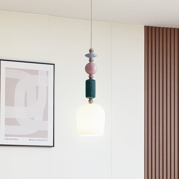 Lindby Lampă suspendată Ysoria, gri/roz/verde, ceramică, Ø 16 cm, reglabil, Multicolor, Camera de zi / sufragerie, Ceramică, Design