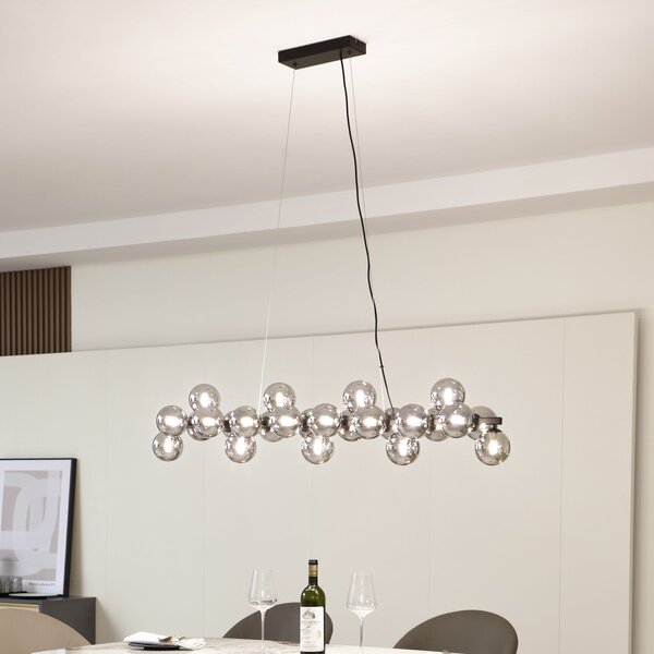 Lucande Lampă suspendată Naelen, negru/gri, 125 cm, sticlă, G9, reglabil, Gri, Camera de zi / sufragerie, Metal, Modern