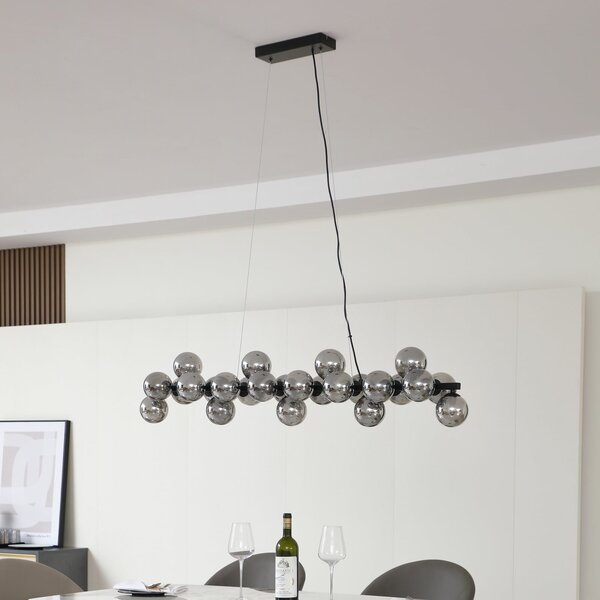 Lucande Lampă suspendată Naelen, negru/gri, 125 cm, sticlă, G9, reglabil, Gri, Camera de zi / sufragerie, Metal, Modern