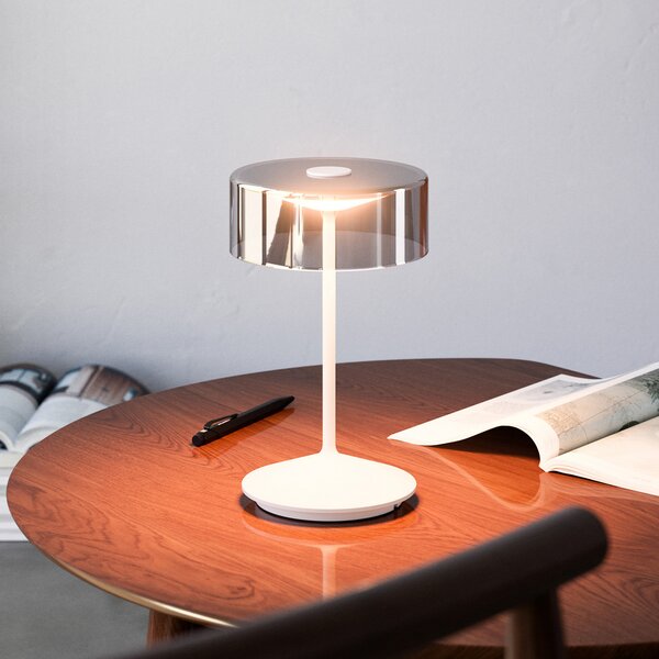 Sigor Numotion LED lampă de masă reîncărcabilă, alb, sticlă, IP54, dimabil, reglabil, Alb, Camera de zi / sufragerie, Sticlă, Modern