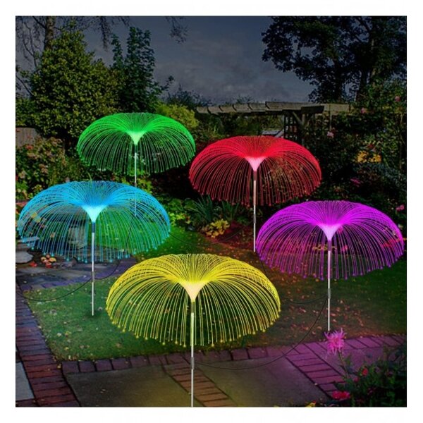 Set 2 x Lampa solara tip Palmier, fibra optica LED RGB