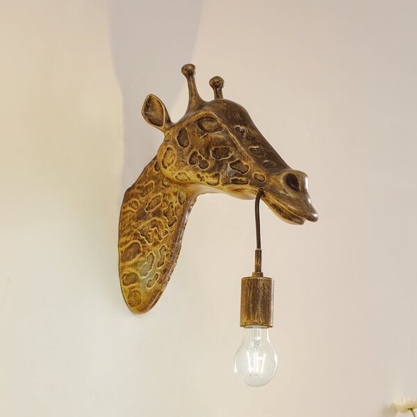 Lindby Aplică de perete Nirvathia, 35 cm, girafă, culoarea alamei, reglabil, Auriu / Alamă, Camera de zi / sufragerie, Metal, Design