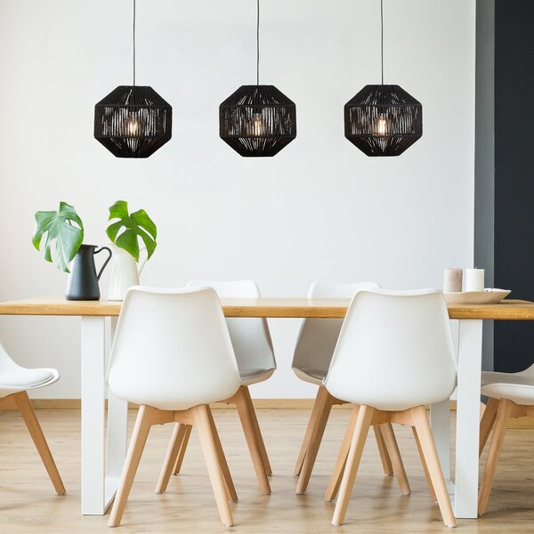 Searchlight Wicker lampă suspendată, 3 becuri, reglabil, Negru, Metal, Modern