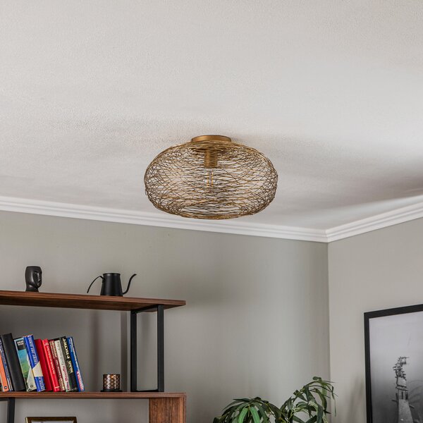 Lindby Plafonieră Kaviya, auriu, Ø 40 cm, fier, E27, reglabil, Auriu / Alamă, Camera de zi / sufragerie, Metal, Design