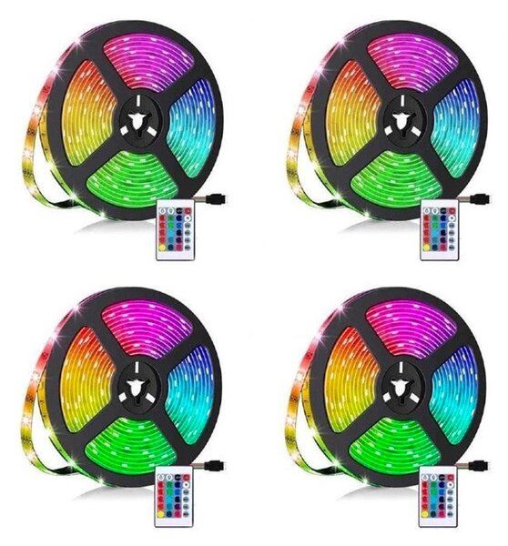Set 4 x Banda LED RGB multicolor cu telecomanda 5 M
