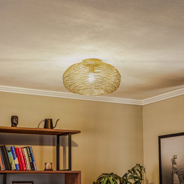 Lindby Plafonieră Kaviya, auriu, Ø 40 cm, fier, E27, reglabil, Auriu / Alamă, Camera de zi / sufragerie, Metal, Design