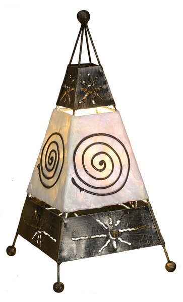 Woru Lampă de masă Carlo cu motiv spirală și soare, Negru, Camera de zi / sufragerie, Metal, Design