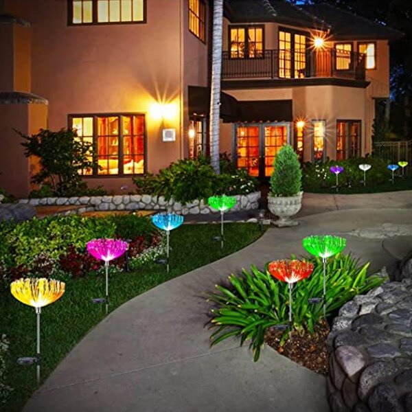 Set 2 x Lampa solara fibra optica RGB, 7 LED, model floare