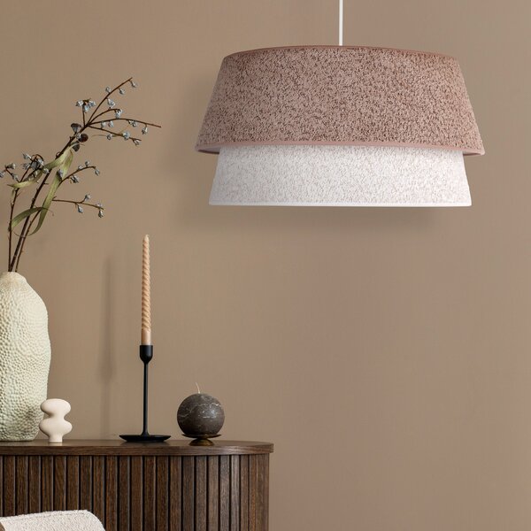 Euluna Lampă suspendată Boucle, Ø 50 cm, cappucchino/ecru, reglabil, Maro / Rugină, Camera de zi / sufragerie, Țesătură / Textil