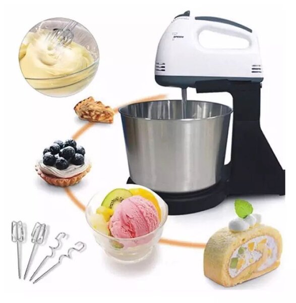 Mixer cu bol 350 W, 7 viteze, 2 teluri, 2 spirale