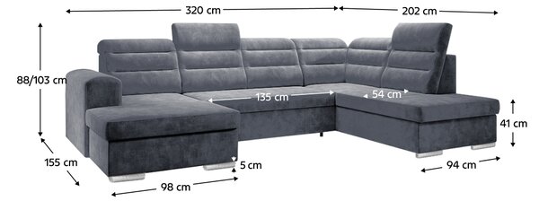 KONDELA Canapea extensibilă, gri închis, dreapta, KLOUDY U