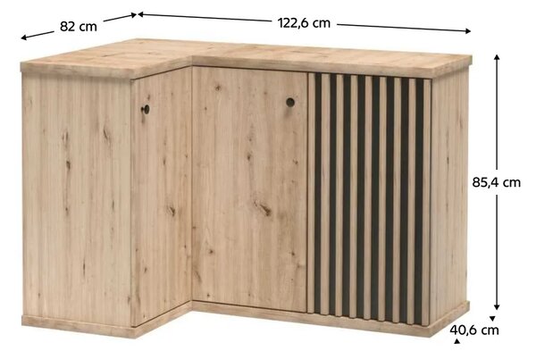 KONDELA Comodă de colţ, stejar artisan / neagră, KOLI C-12