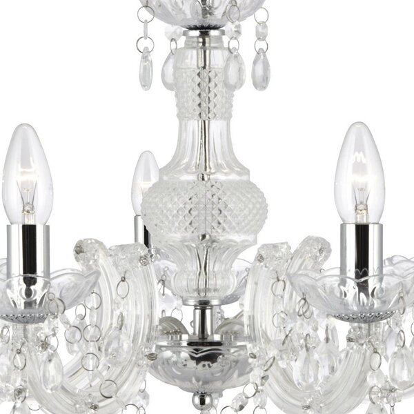 Searchlight Marie Therese candelabru, clar, 5 becuri, reglabil, Transparent, Camera de zi / sufragerie, Metal