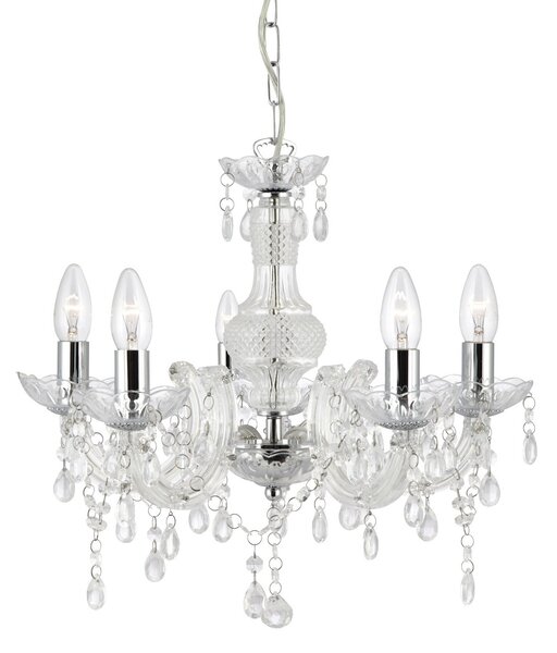 Searchlight Marie Therese candelabru, clar, 5 becuri, reglabil, Transparent, Camera de zi / sufragerie, Metal