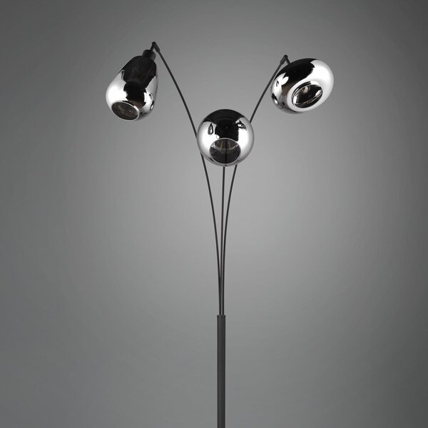 Trio Lighting Lampă de podea Lumina, 3 lumini, negru/cromatic, sticlă, Negru, Camera de zi / sufragerie, Metal, Modern