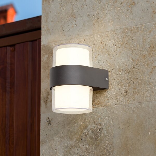 Searchlight LED de perete pentru exterior Pittsburgh up/downlight, negru, rotund, Negru, Metal, Modern
