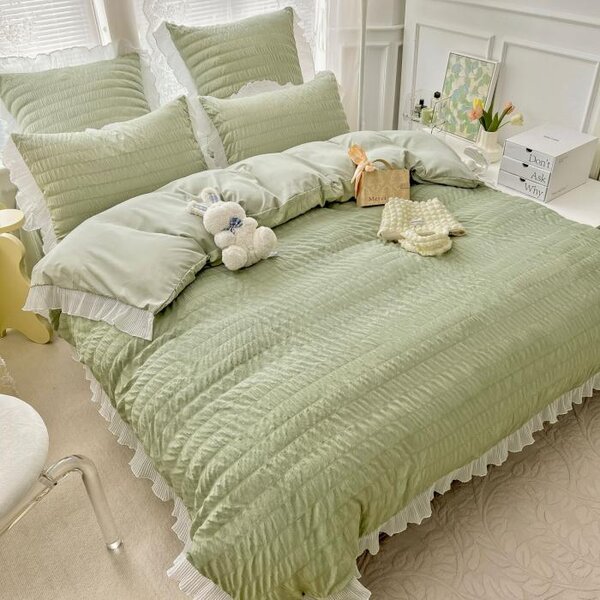 Lenjerie de pat dublu, 6 piese, Vintage, Verde