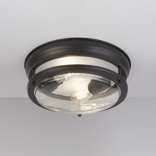 Searchlight Plafonieră Glasgow cu abajur din sticlă, IP44 negru, reglabil, Negru, Metal, Design industrial, Plafon rotund direct