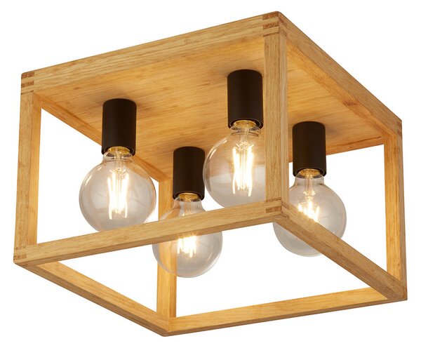 Searchlight Plafonieră pătrată din bambus, 4 becuri, reglabil, Lemn, Camera de zi / sufragerie, Bamboo, Plafon cu flacără multiplă