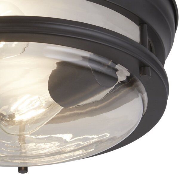 Searchlight Plafonieră Glasgow cu abajur din sticlă, IP44 negru, reglabil, Negru, Metal, Design industrial, Plafon rotund direct