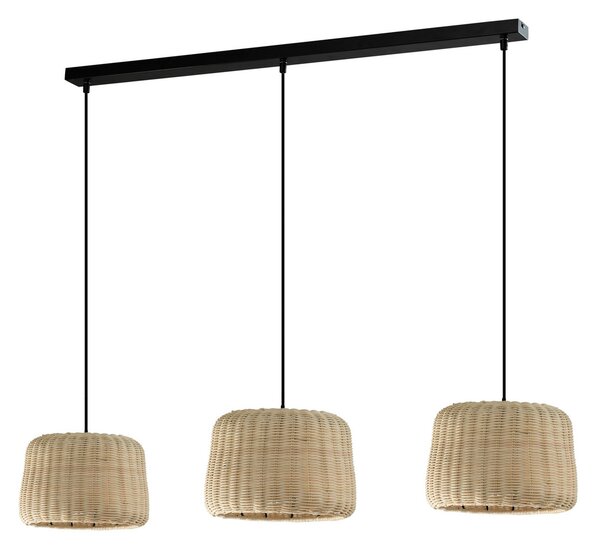 Aluminor Lampa suspendată Xenia, trei abajururi împletite, reglabil, Lemn, Camera de zi / sufragerie, Lemn, Scandinavă