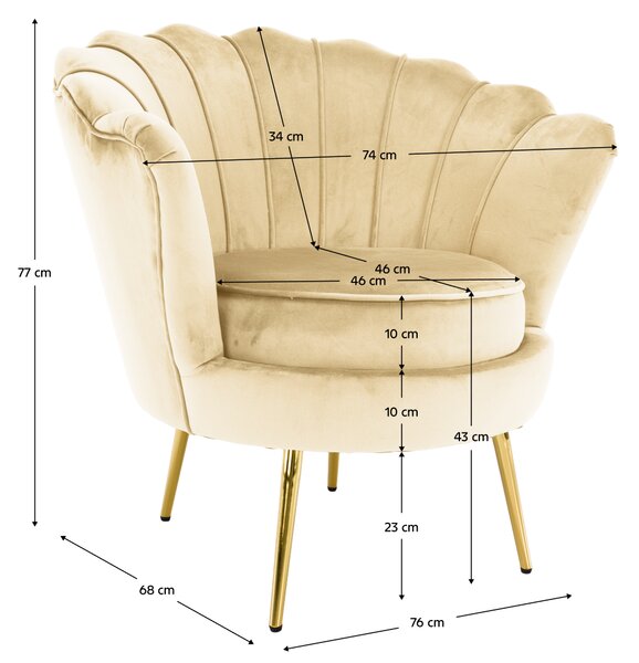 KONDELA Fotoliu în stilul Art-deco, bej ţesătură Velvet/gold crom auriu, NOBLEO