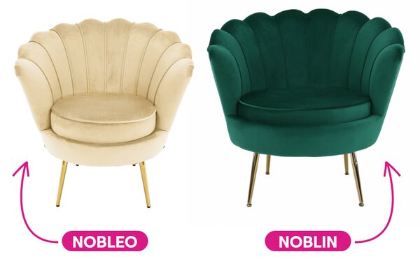 KONDELA Fotoliu în stilul Art-deco, bej ţesătură Velvet/gold crom auriu, NOBLEO