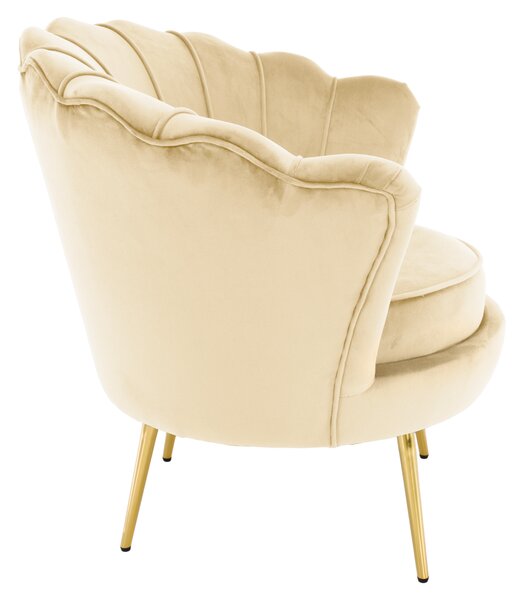 KONDELA Fotoliu în stilul Art-deco, bej ţesătură Velvet/gold crom auriu, NOBLEO