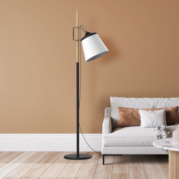 Aluminor Woody lampadar negru/alb/lemn, Negru, Camera de zi / sufragerie, Metal, Umbrelă în picioare