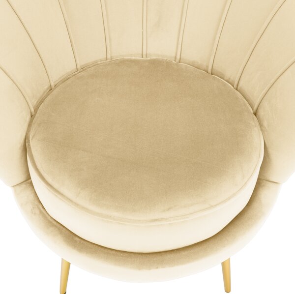 KONDELA Fotoliu în stilul Art-deco, bej ţesătură Velvet/gold crom auriu, NOBLEO