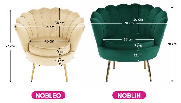 KONDELA Fotoliu în stilul Art-deco, bej ţesătură Velvet/gold crom auriu, NOBLEO