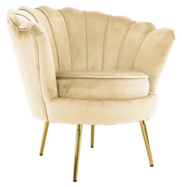 KONDELA Fotoliu în stilul Art-deco, bej ţesătură Velvet/gold crom auriu, NOBLEO
